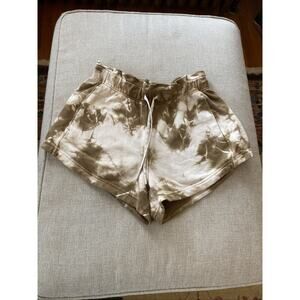 Lululemon Inner Glow Terry Shorts Womens 6 Brown White Tie Dye Mid Rise Pull On